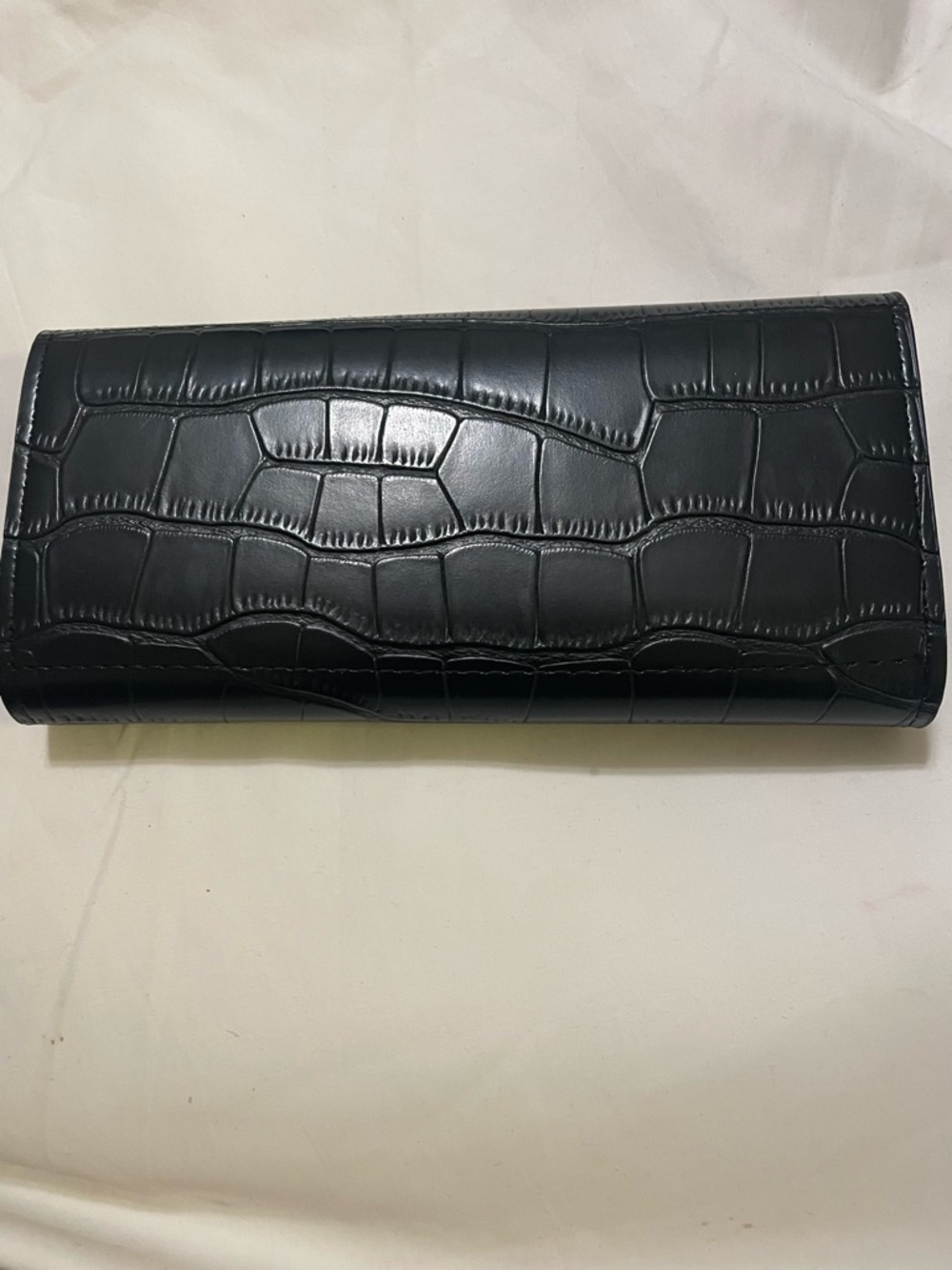 Yves Saint Laurent Black Croc-Embossed Envelope Wallet with Gold YSL Emblem - Picture 8 of 8